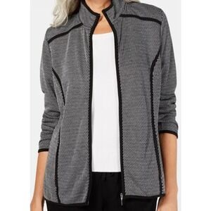Karen Scott Sport French Terry Zip Up Jacket Womens XXL Black White Retro Sport